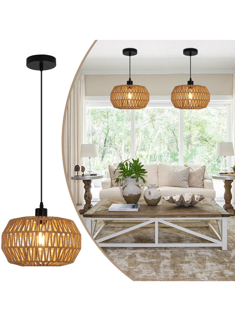 1-Light Bohemian Modern Bamboo Rattan Pendant Light Farmhouse Woven Wicker Lampshade Boho Light Fixtures Hanging Lamp Vintage Ceiling Lights for Bedroom Living Room Hallway Kitchen Entryway