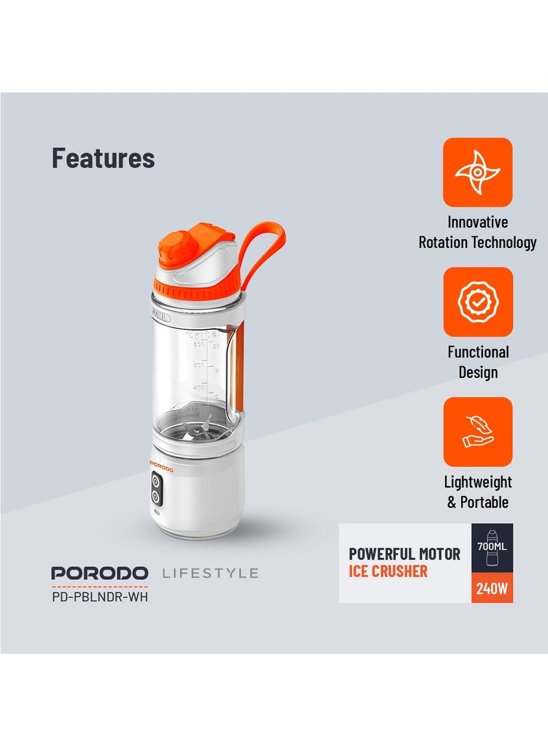 Dual Spin Clockwise & Reverse Portable Blender / 700ml / 2000mAh x3 Battery Capacity / Stainless Steel Blades / ABS Base / 3 Hours Charging Time / 240W Power - White