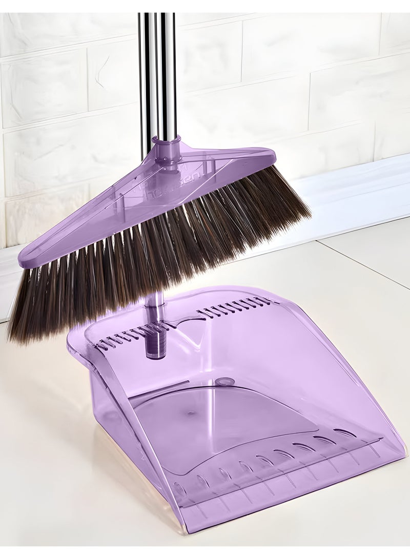 Drizo Broom and Dustpan Set, Long Handle Broom, Efficient Floor Cleaning, No Dust Left Behind, High-Quality Transparent Broom and Dustpan for Home Kitchen Office (Pink)