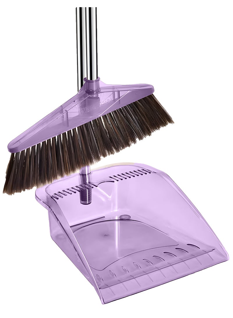 Drizo Broom and Dustpan Set, Long Handle Broom, Efficient Floor Cleaning, No Dust Left Behind, High-Quality Transparent Broom and Dustpan for Home Kitchen Office (Pink)