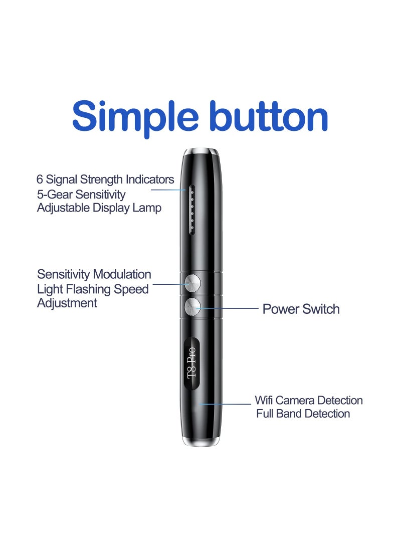 Hidden Camera Detectors, T8 Pro Anti Spy Detector, Bug Detector, Privacy Protector, 5 Levels Sensitivity, 3 Professional Modes, 25H Working, Listening Device Detector, RF Signal Detector