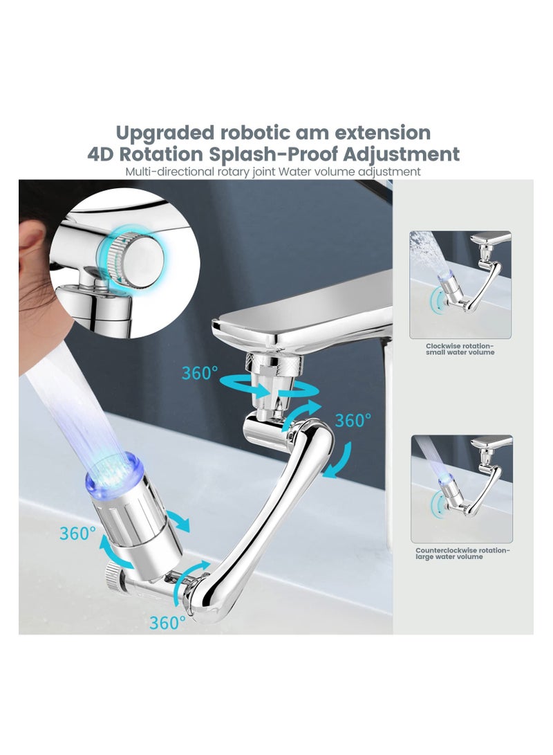 SYOSI, 1440° Rotating Faucet Extender with LED Light, Universal Swivel Faucet Aerator Attachment for Kitchen and Bathroom Sinks, Adjustable Anti Splash Kitchen Tap