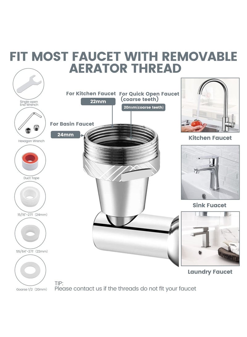 SYOSI, 1440° Rotating Faucet Extender with LED Light, Universal Swivel Faucet Aerator Attachment for Kitchen and Bathroom Sinks, Adjustable Anti Splash Kitchen Tap