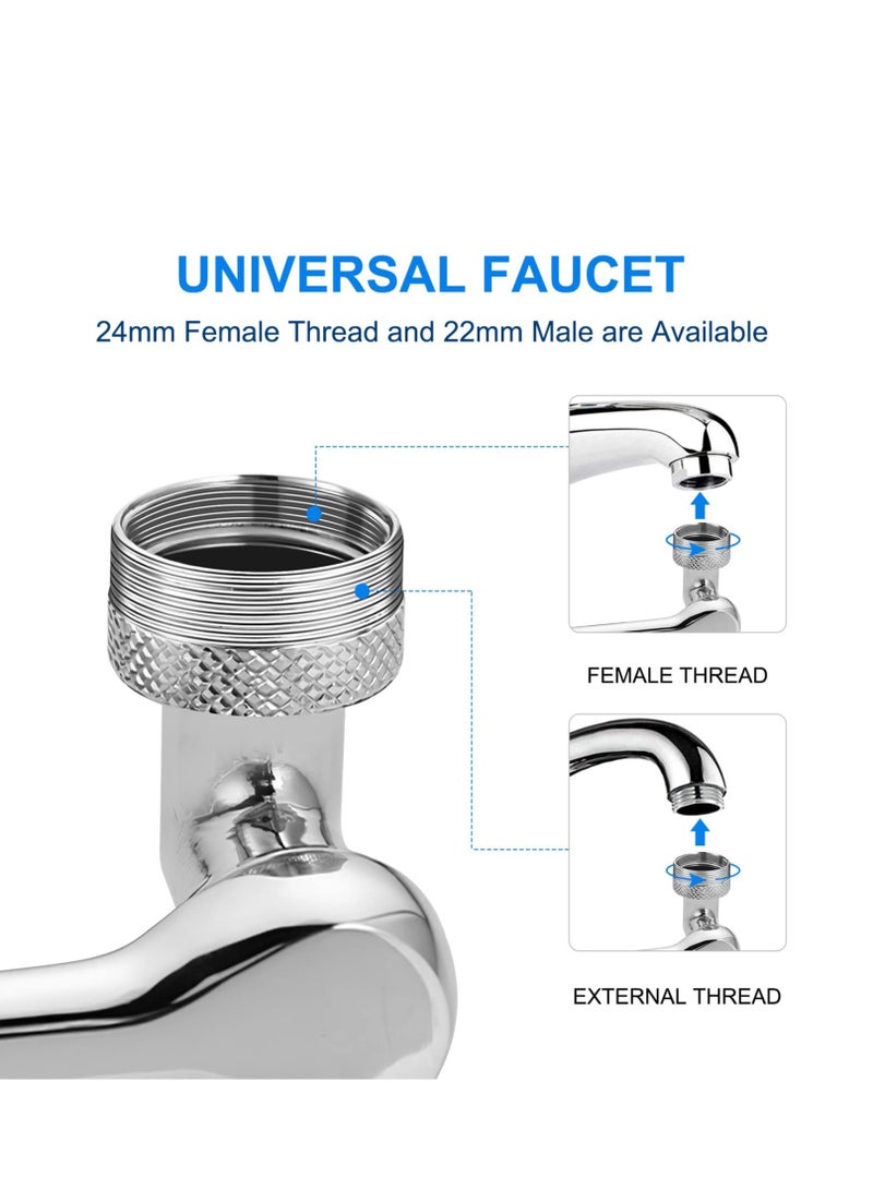 1080°Rotating Faucet Extender Aerator, Universal Splash Filter Faucet, Big Angle Spray Aerator Faucet Extender, Dual Sprayer Bathroom Sink Faucet Aerator for Face Wash and Gargle Silver