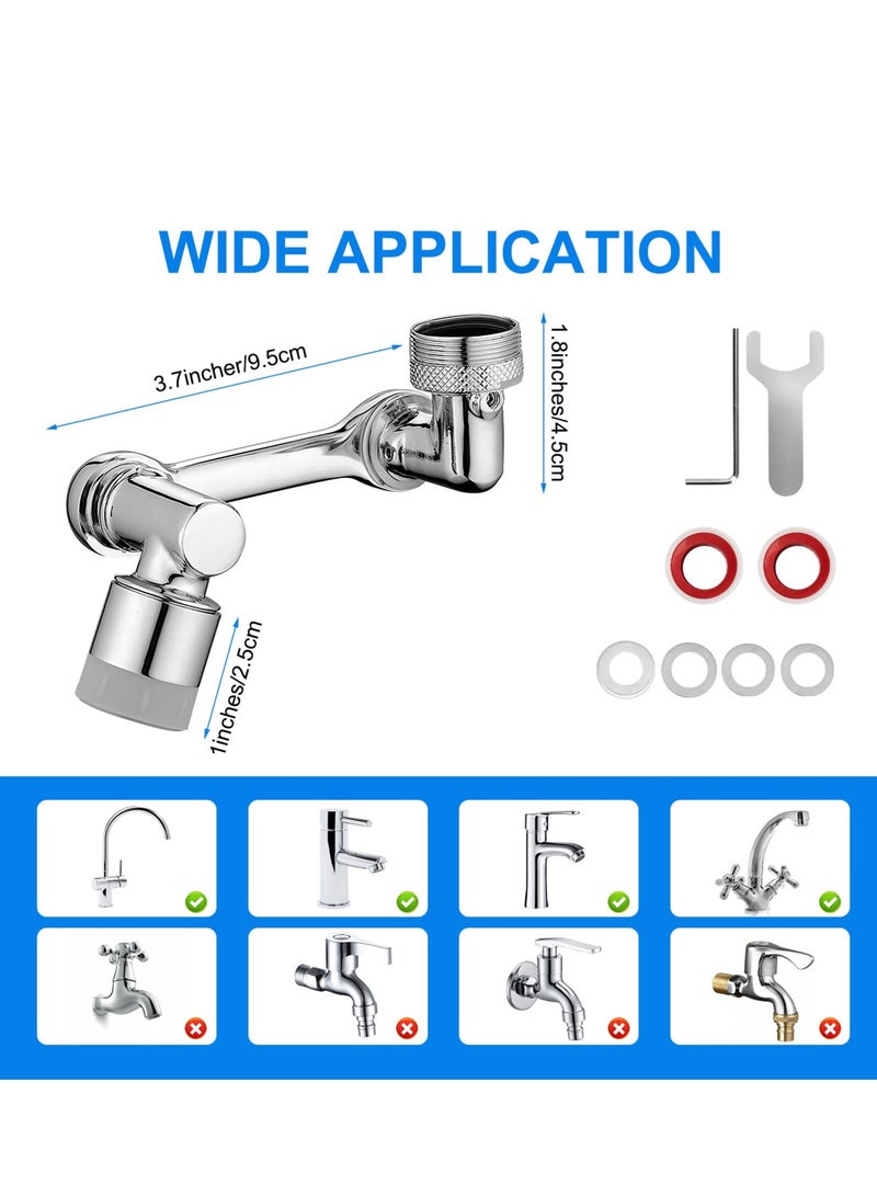 1080°Rotating Faucet Extender Aerator, Universal Splash Filter Faucet, Big Angle Spray Aerator Faucet Extender, Dual Sprayer Bathroom Sink Faucet Aerator for Face Wash and Gargle Silver