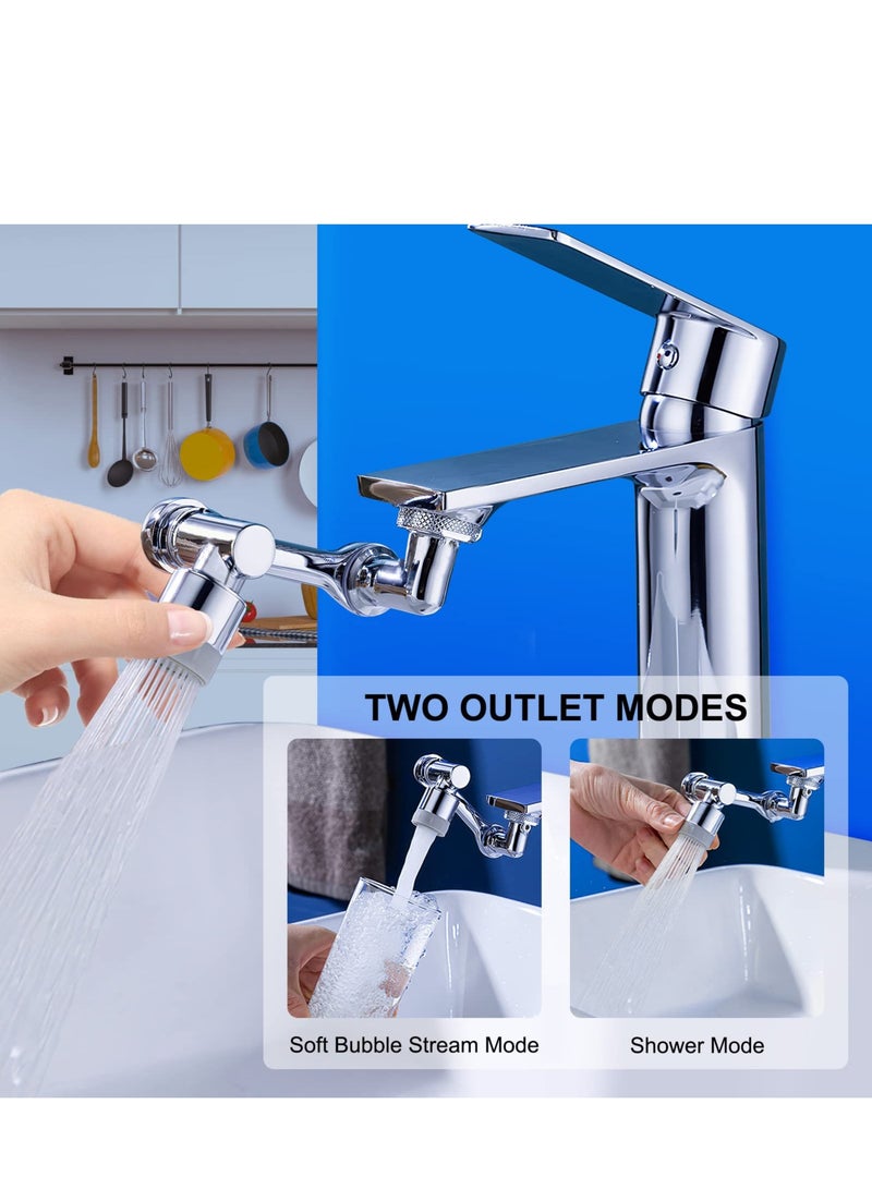 1080°Rotating Faucet Extender Aerator, Universal Splash Filter Faucet, Big Angle Spray Aerator Faucet Extender, Dual Sprayer Bathroom Sink Faucet Aerator for Face Wash and Gargle Silver