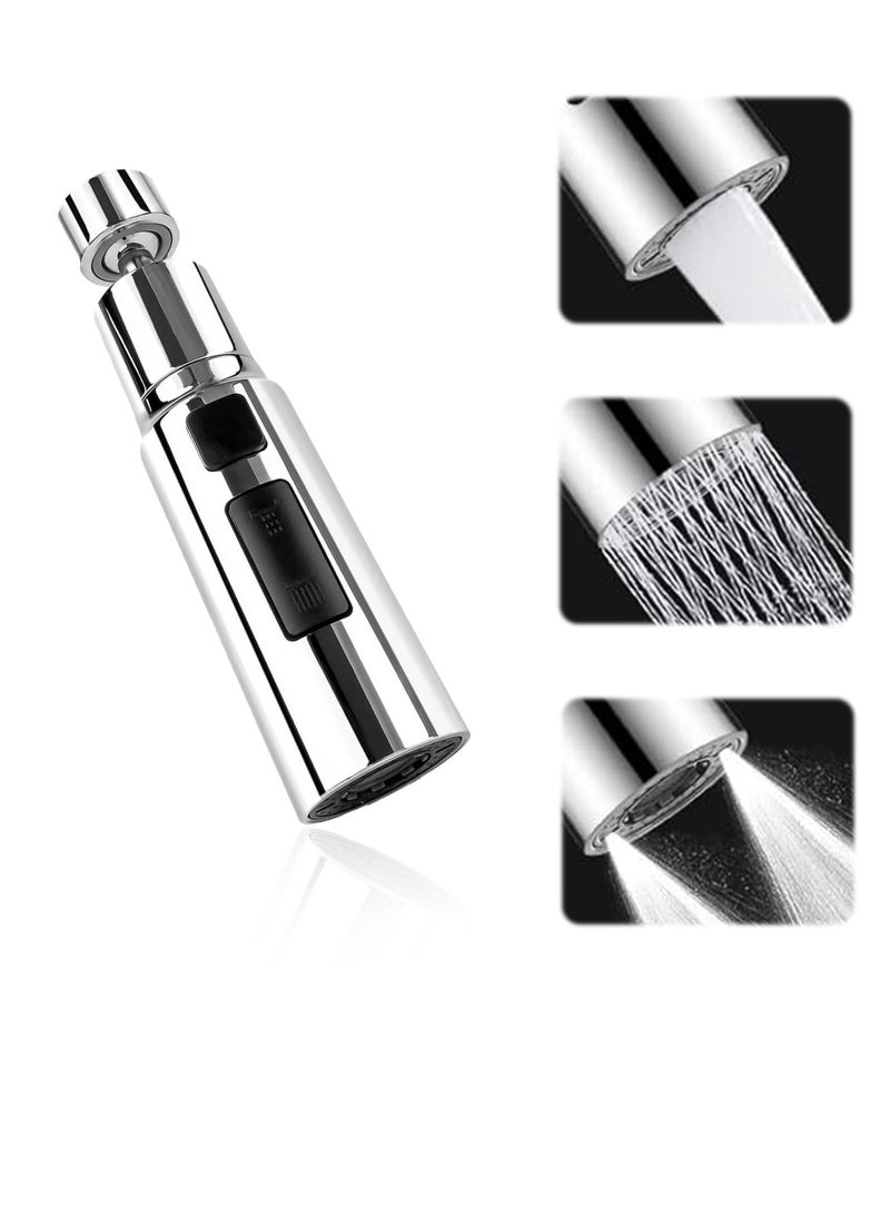 Kitchen Tap Spray Head, 360° Swivel Spout Tap Extender, Replacement Tap End Diffuser, FM22 M24 tap Attachment Sink Kitchen, 3 Modes Anti-Splash (Silver)