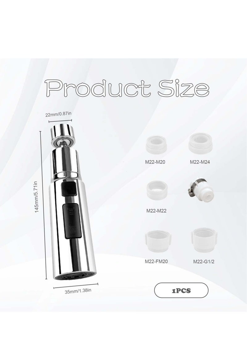 Kitchen Tap Spray Head, 360° Swivel Spout Tap Extender, Replacement Tap End Diffuser, FM22 M24 tap Attachment Sink Kitchen, 3 Modes Anti-Splash (Silver)
