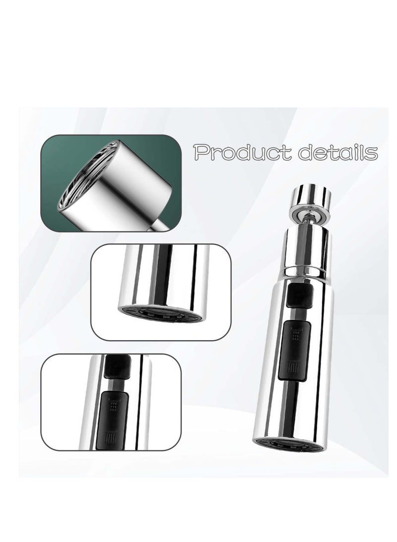 Kitchen Tap Spray Head, 360° Swivel Spout Tap Extender, Replacement Tap End Diffuser, FM22 M24 tap Attachment Sink Kitchen, 3 Modes Anti-Splash (Silver)