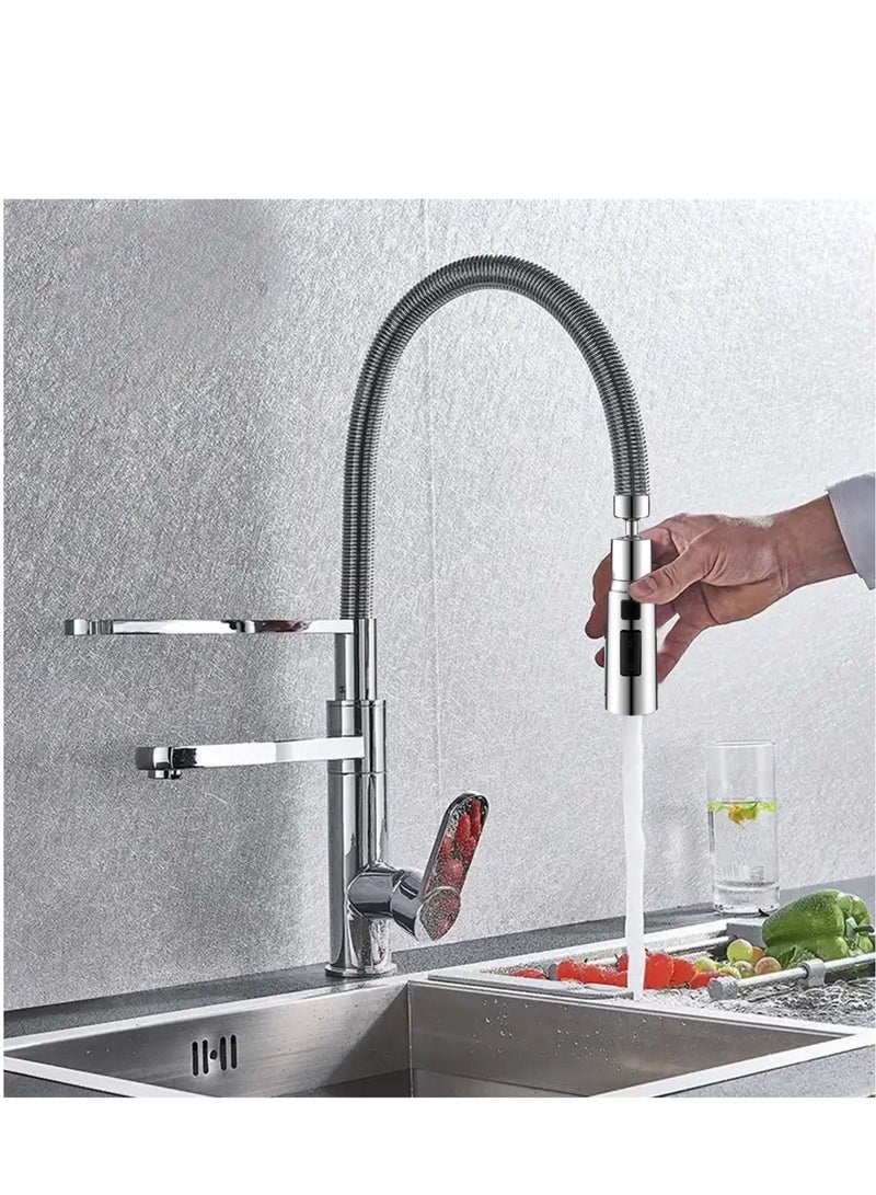 Kitchen Tap Spray Head, 360° Swivel Spout Tap Extender, Replacement Tap End Diffuser, FM22 M24 tap Attachment Sink Kitchen, 3 Modes Anti-Splash (Silver)