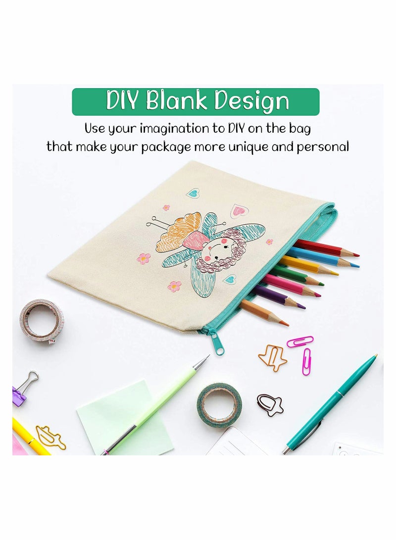 Blank DIY Craft Bag Canvas Pen Case, Canvas Zipper Pouch Bags Canvas Pencil Pouch Canvas Makeup Bags(9.25 x 6.89 Inches, L)