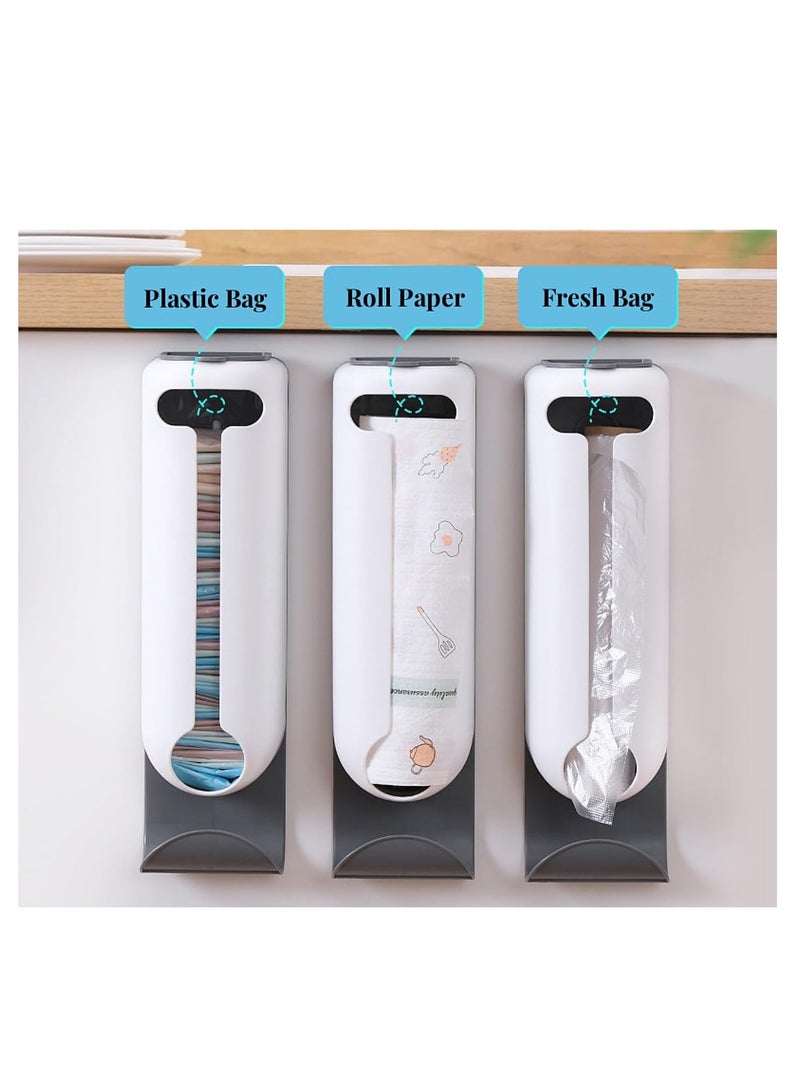 Wall Mount Plastic Bag Organizer, Grocery Bag Dispenser, Bags holder for Plastic Bags Home Kitchen, Simple and Environmentally Friendly, Versatile Use, No drilling required (White)