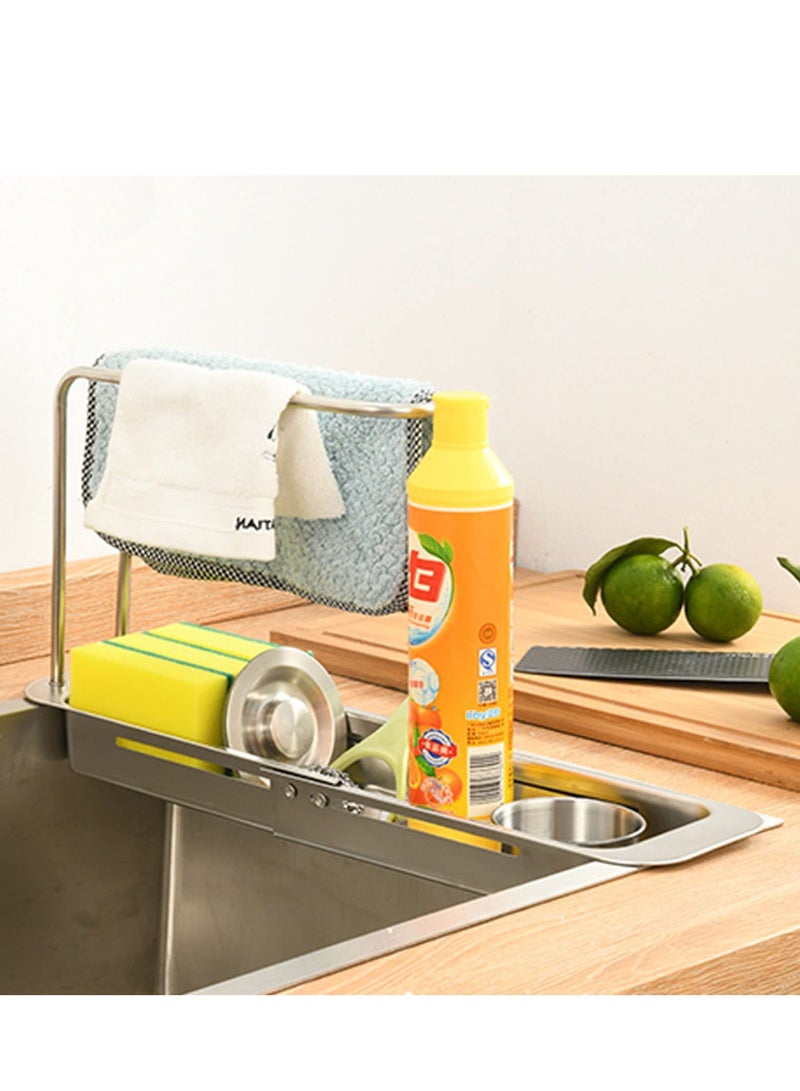 Kitchen Sink Caddy Sponge Holder,Stainless Steel Multi-Functional Over Sink Organizer with Towel Holder and Residue Filter