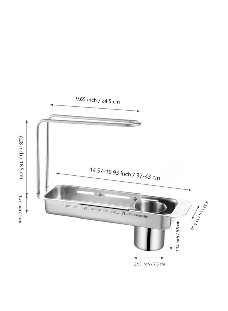 Kitchen Sink Caddy Sponge Holder,Stainless Steel Multi-Functional Over Sink Organizer with Towel Holder and Residue Filter