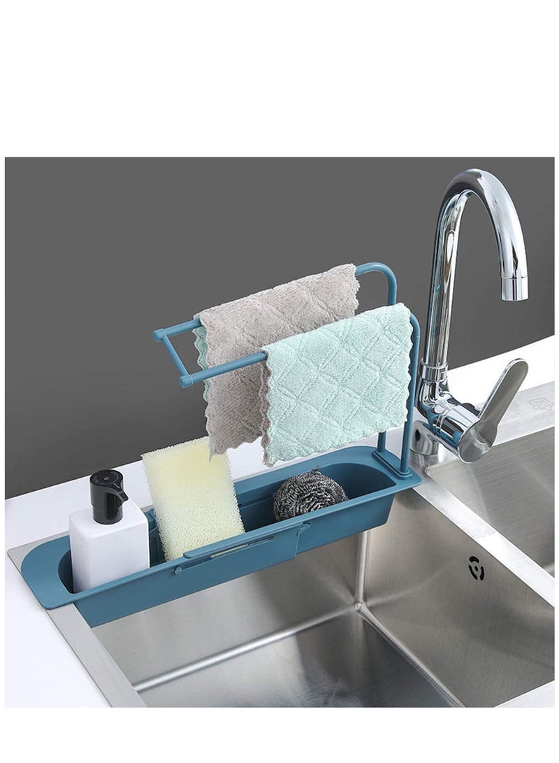 Telescopic Sink Holder, Adjustable Drainer Sink Tray Sponge Soap Holder, Sink Organizer Holder Dish Cloth Hanger for Home Kitchen