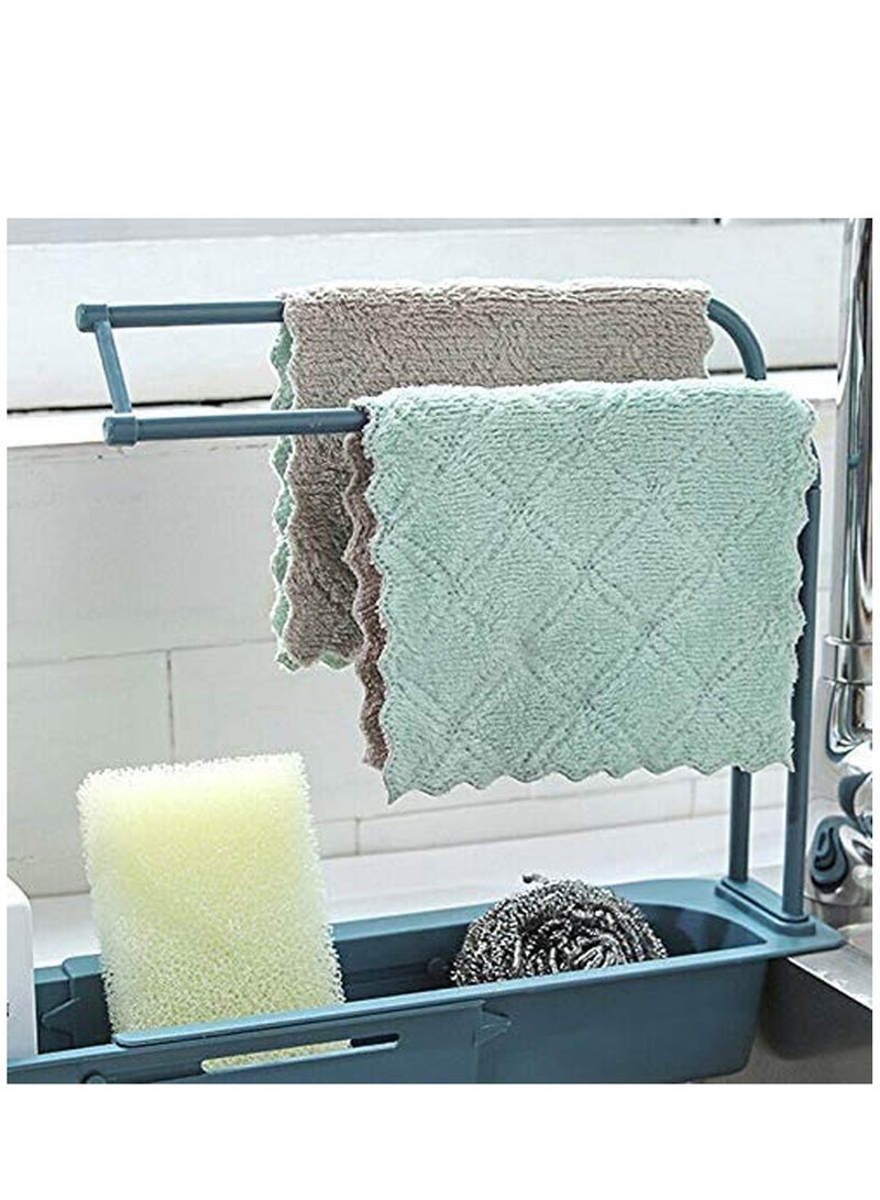 Telescopic Sink Holder, Adjustable Drainer Sink Tray Sponge Soap Holder, Sink Organizer Holder Dish Cloth Hanger for Home Kitchen