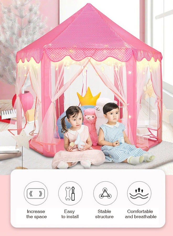 Princess castle play house game tent with starlight children's indoor hexagonal hexagonal tent baby decoration game house princess game castle tent dollhouse 140x140x135cm