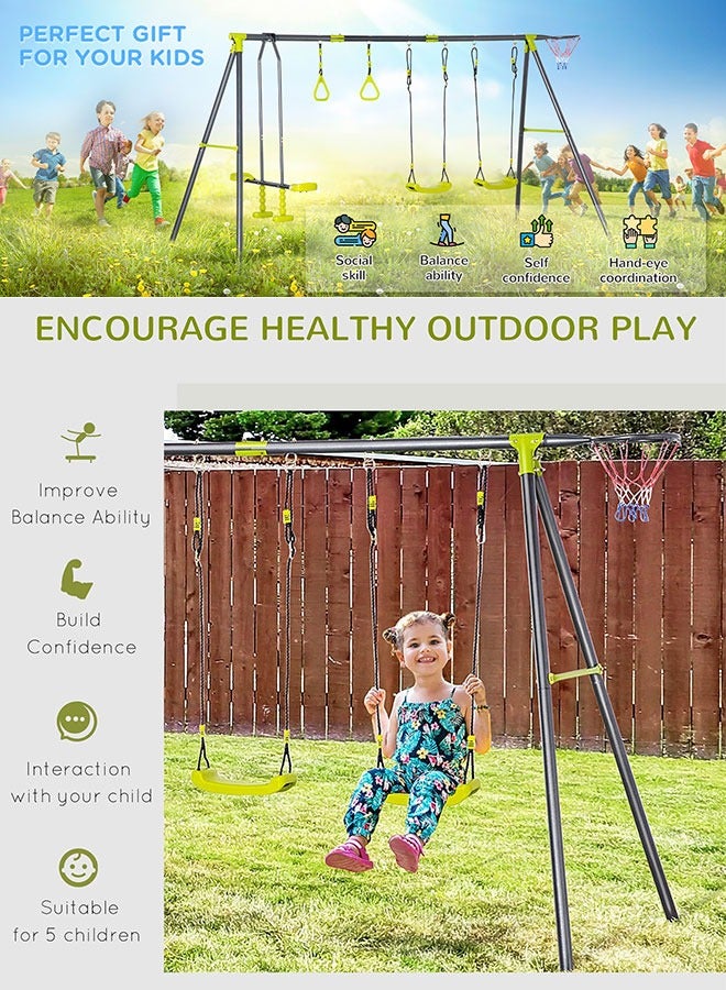 Swing Sets for Backyard 5-in-1 Heavy Duty Swing Set Metal Swings Stand Climbing Rope and Climbing Ladder for Kids