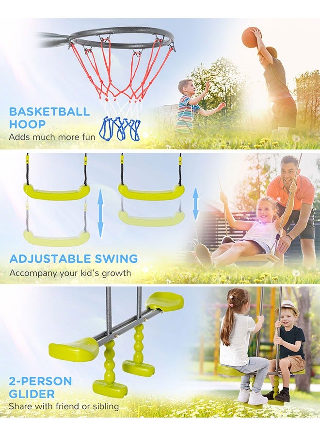 Swing Sets for Backyard 5-in-1 Heavy Duty Swing Set Metal Swings Stand Climbing Rope and Climbing Ladder for Kids