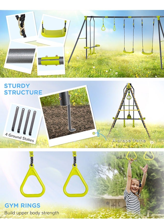 Swing Sets for Backyard 5-in-1 Heavy Duty Swing Set Metal Swings Stand Climbing Rope and Climbing Ladder for Kids