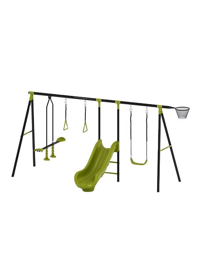 Swing Sets for Backyard 5-in-1 Heavy Duty Metal Swing Stand Basketball Hoop and Slide for Kids