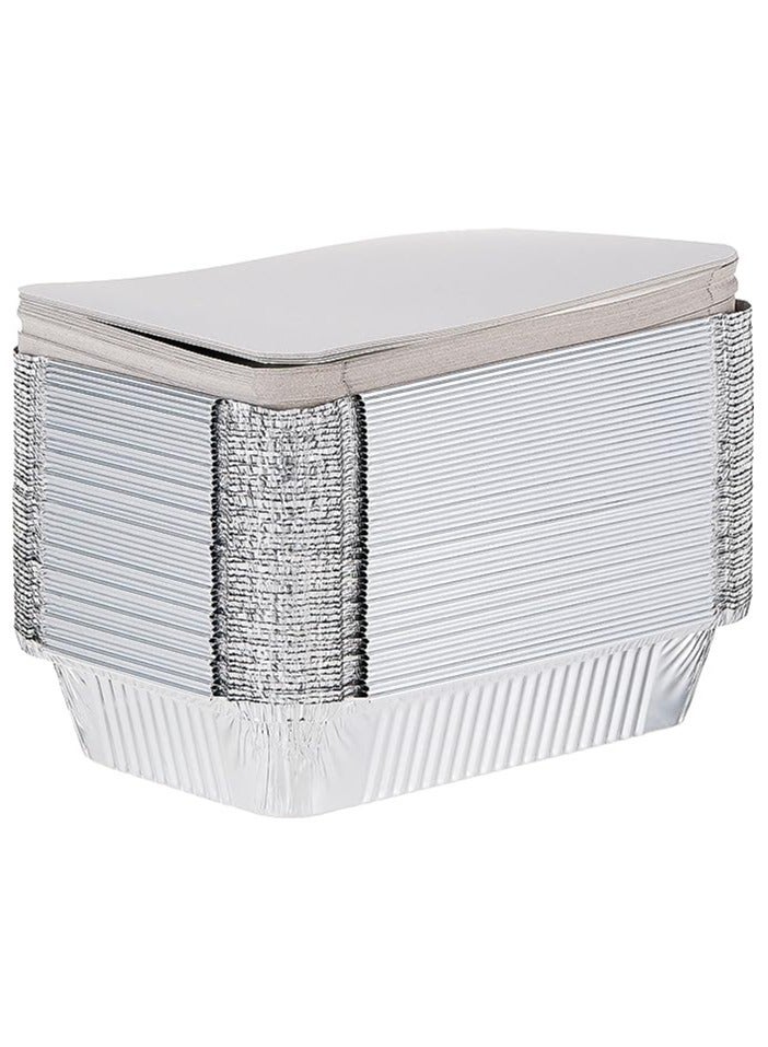 Aluminum Rectangle Food Container Silver 890ml With Lid