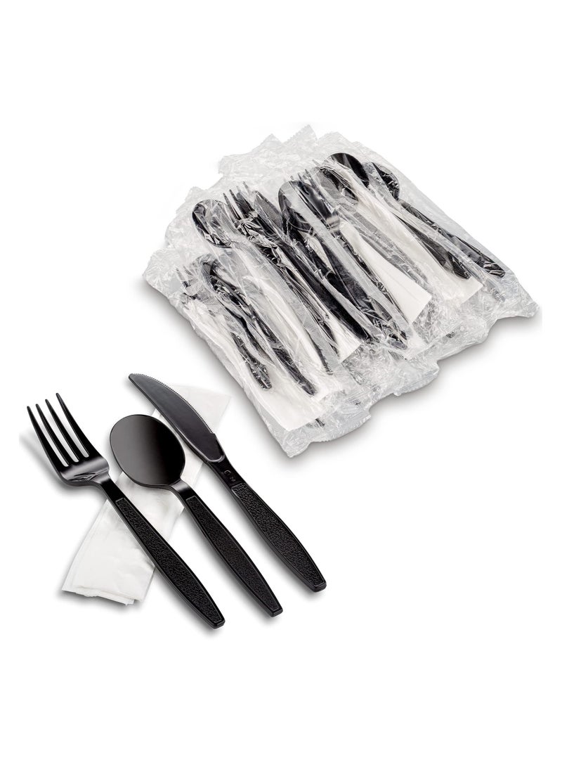 Black Plastic Cutlery Set With Napkin