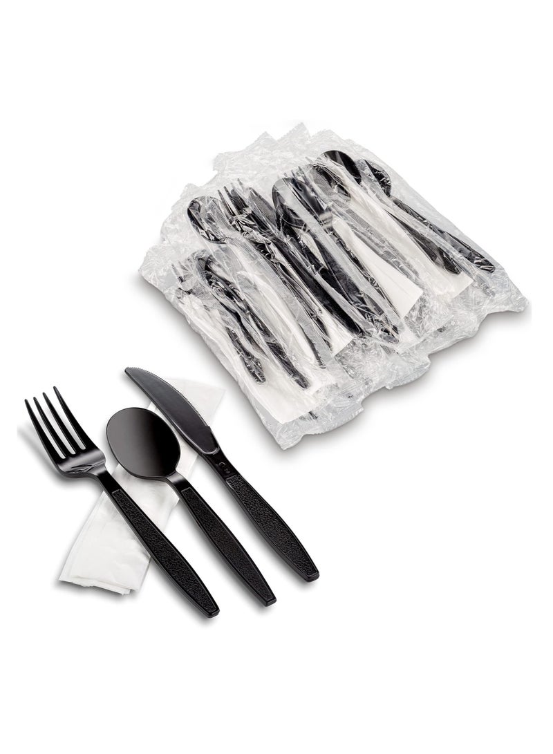 Black Plastic Cutlery Set With Napkin