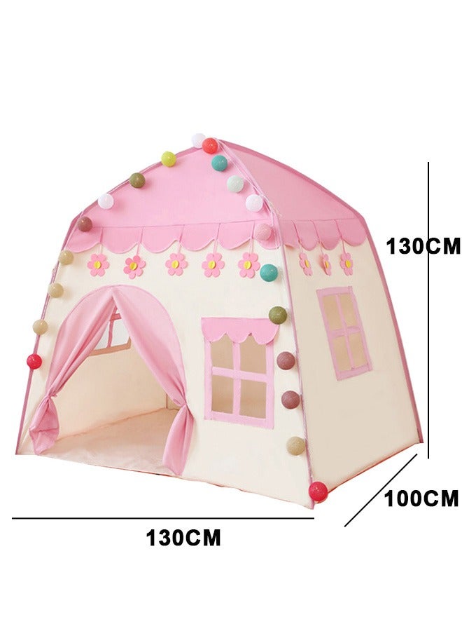 Princess tent, with ball lights and flowers, indoor and outdoor game room pink