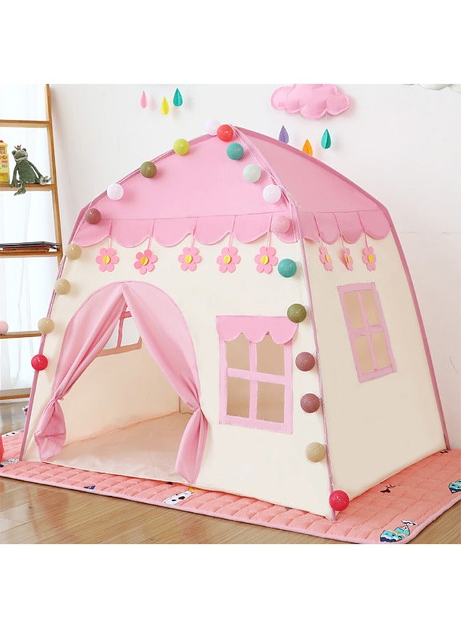 Princess tent, with ball lights and flowers, indoor and outdoor game room pink