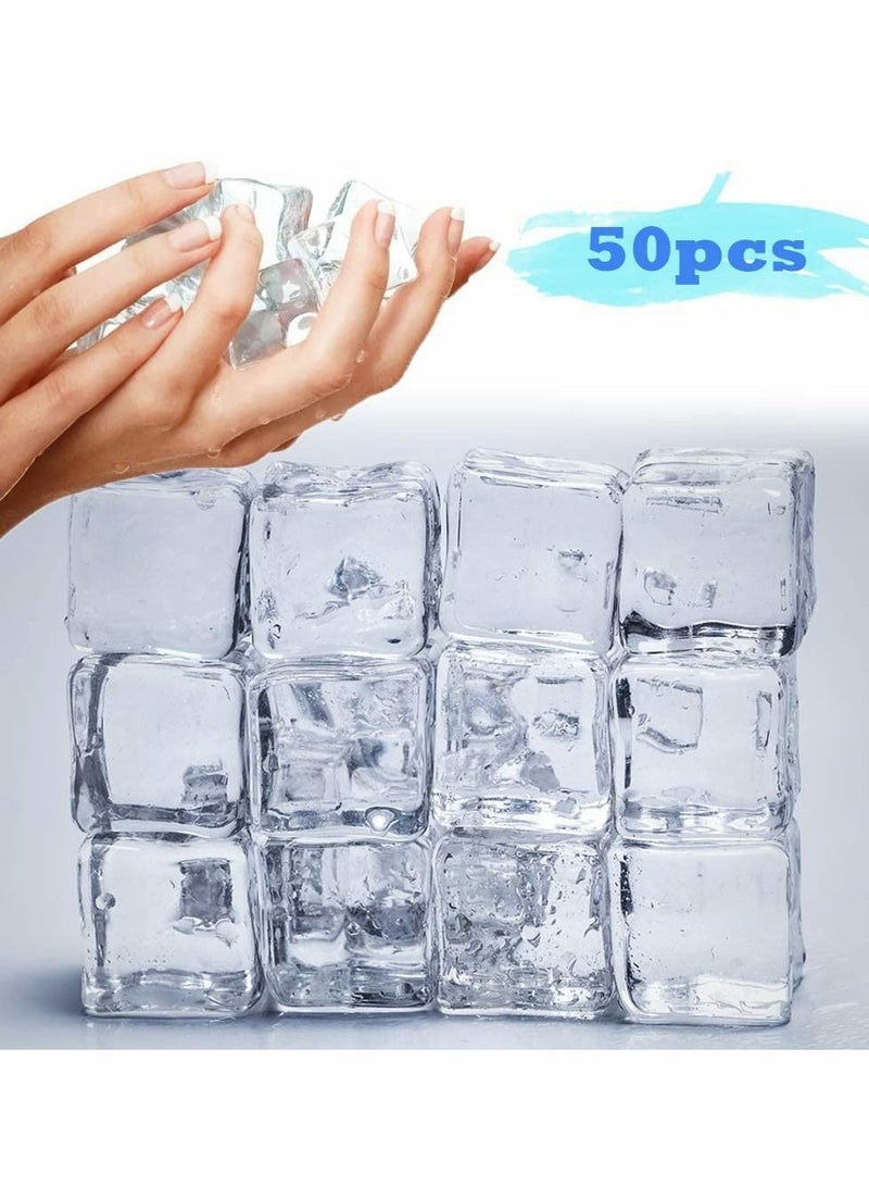 50 Pcs 20MM Reusable Plastic Ice Cubes Clear Acrylic Fake Artificial Square Crystal for Photography Props Home Decoration Wedding Centerpiece Vase Fillers