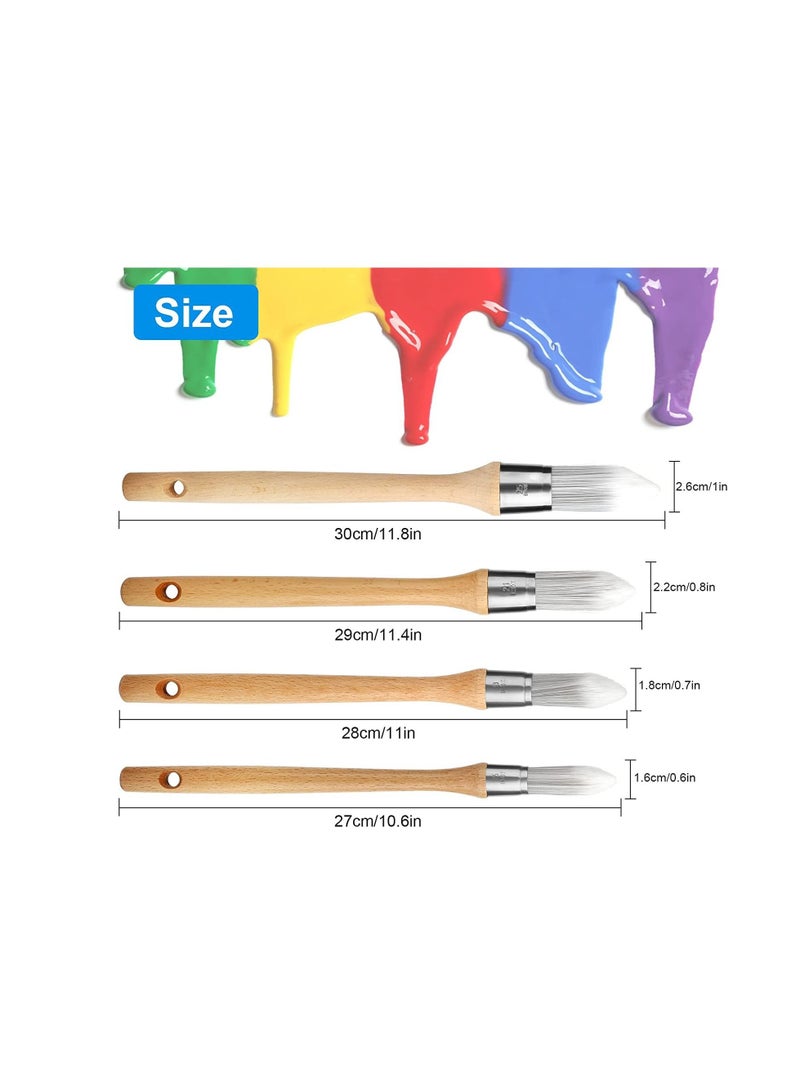 Round Pointed Paint Brush, Trim Painting Tool,  Edge Painting Tool with Wooden Handle, Small Paint Brushes for Walls, Round Paint Brush for House Wall Edges, Trim Paint Brushes 4 Pieces