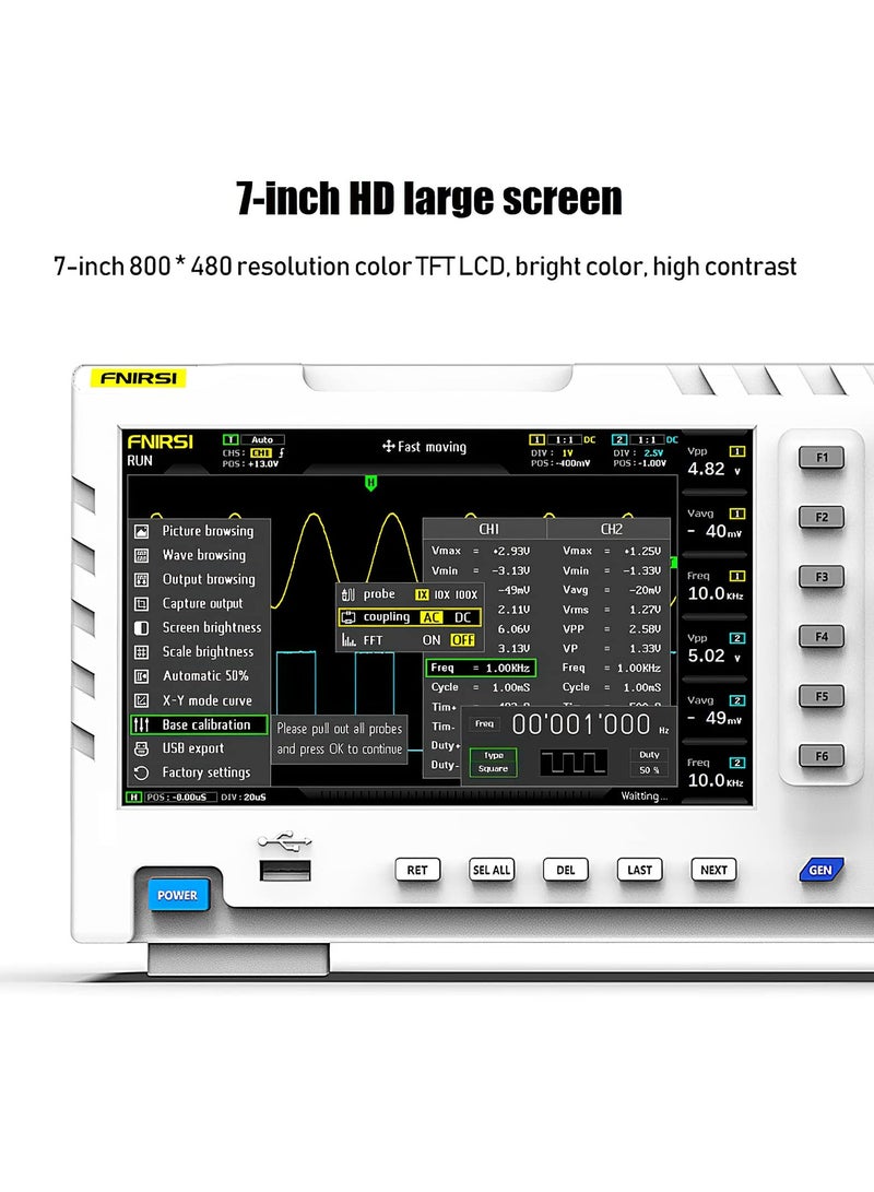 2 in 1 Digital Oscilloscope DDS Signal Generator Desktop Oscilloscope Capture Output Signal Function, 2 Channels 100Mhz Bandwidth 1GSa/s Sampling Rate Built-in 1GB Storage Space