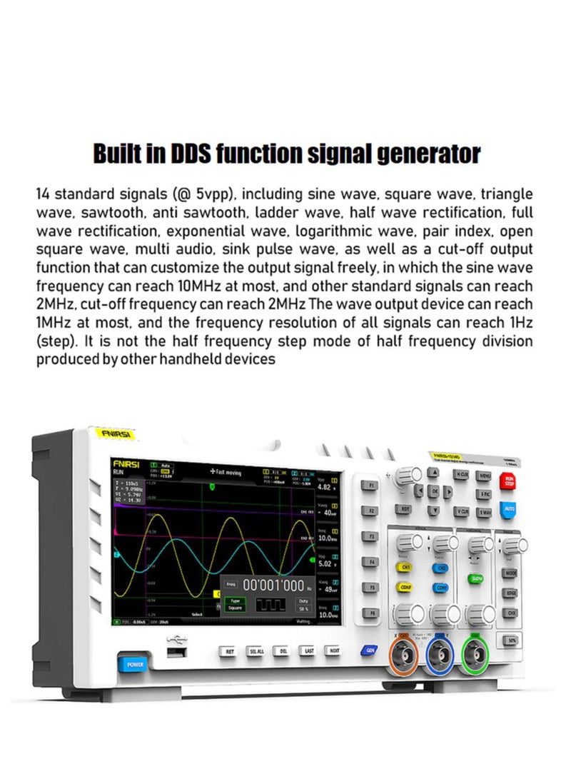 2 in 1 Digital Oscilloscope DDS Signal Generator Desktop Oscilloscope Capture Output Signal Function, 2 Channels 100Mhz Bandwidth 1GSa/s Sampling Rate Built-in 1GB Storage Space