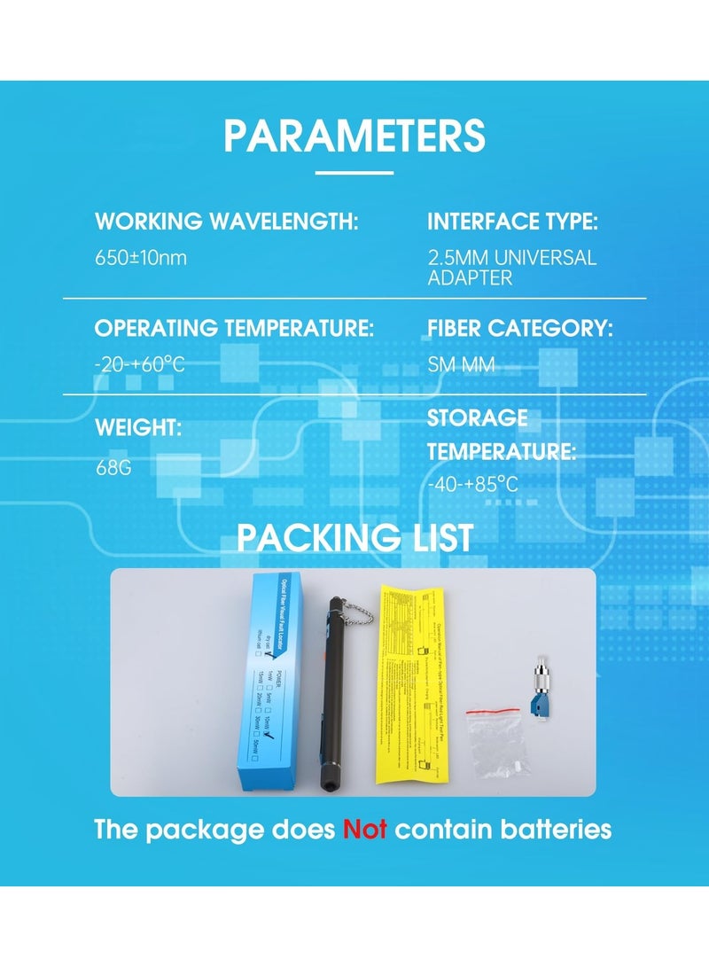 1pc 10MW 10KM Visual Fault Locator Fiber Optic VFL Fiber Optic Cable Tester with 1pc Singlemode 9/125um FC Male to LC Female Adapter