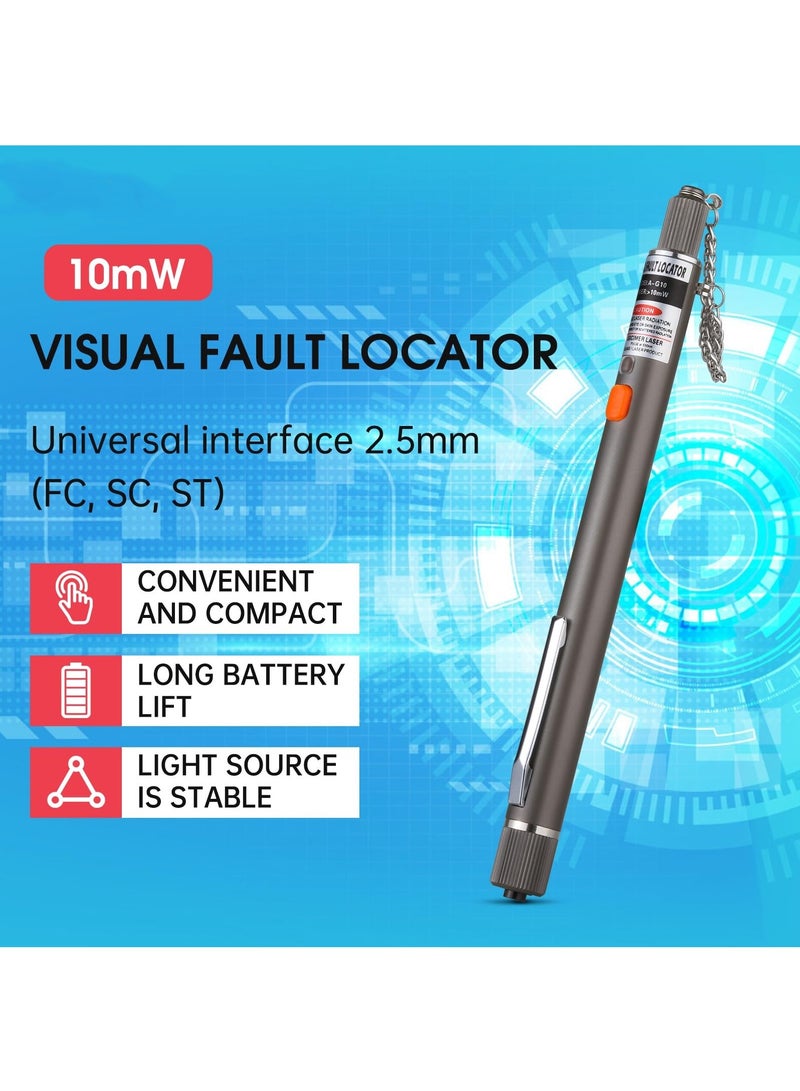 1pc 10MW 10KM Visual Fault Locator Fiber Optic VFL Fiber Optic Cable Tester with 1pc Singlemode 9/125um FC Male to LC Female Adapter