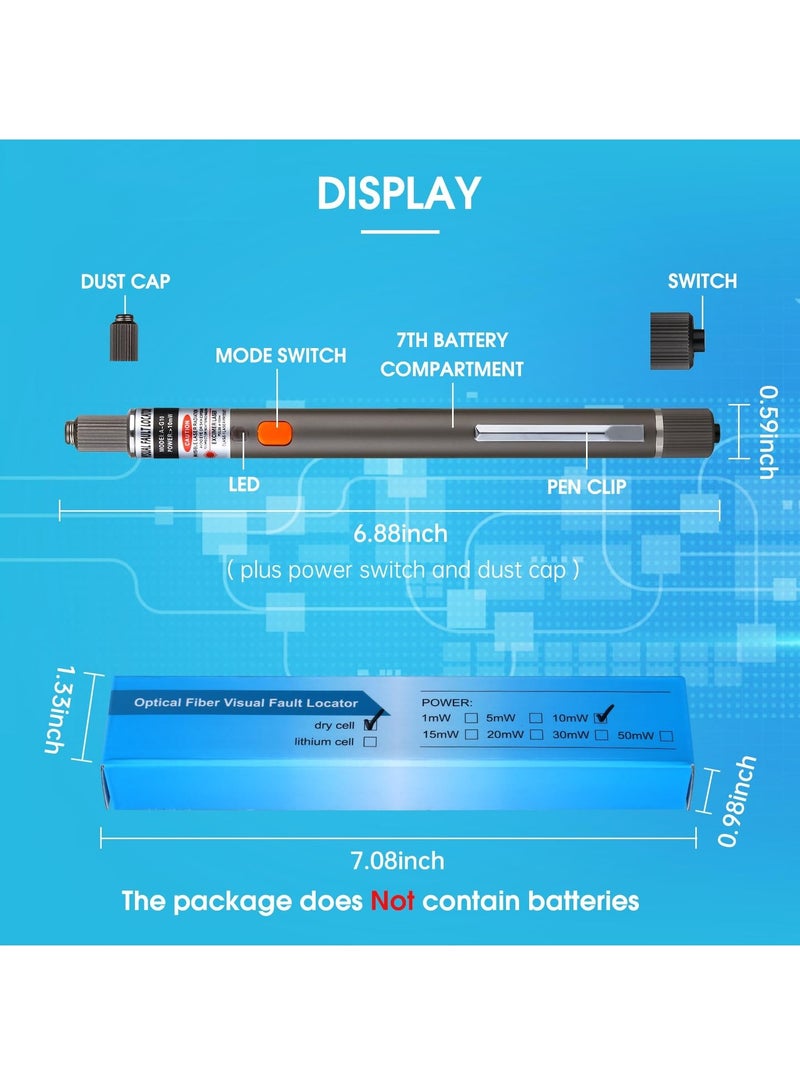 1pc 10MW 10KM Visual Fault Locator Fiber Optic VFL Fiber Optic Cable Tester with 1pc Singlemode 9/125um FC Male to LC Female Adapter