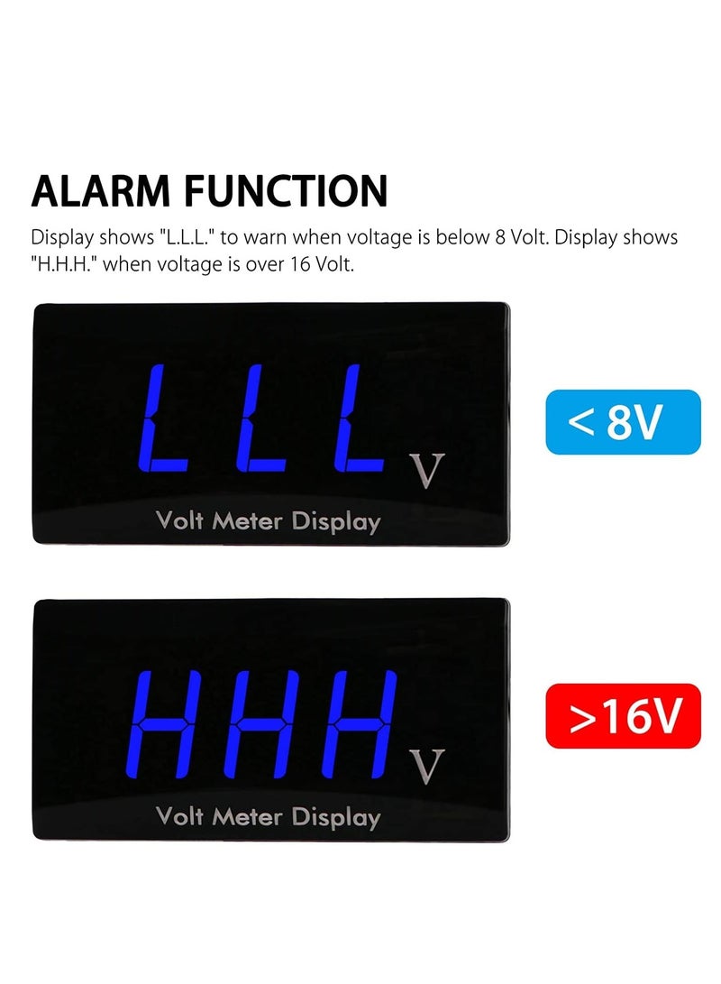 12V Car Digital Voltmeter Gauge, Battery Voltage Mete, Waterproof LED Display Motorcycle Voltmeter Power Energy Volt Meter Gauge for Trailer Camper Boat Marine Vehicle Caravan Car Battery Voltage