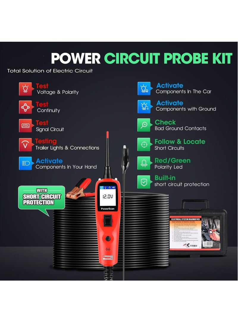 Automotive Circuit Tester, Power Circuit Probe Kit, Digital Multimeter Relay & Diode Resistance Tool, for Frequency Duty Cycle Voltage Test, Activating Component, w 20ft Cable