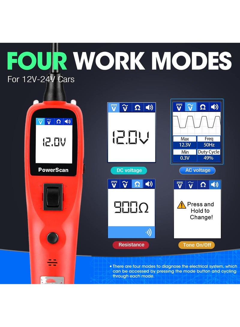 Automotive Circuit Tester, Power Circuit Probe Kit, Digital Multimeter Relay & Diode Resistance Tool, for Frequency Duty Cycle Voltage Test, Activating Component, w 20ft Cable