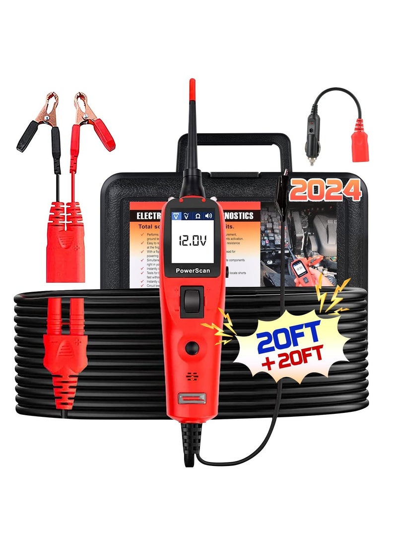 Automotive Circuit Tester, Power Circuit Probe Kit, Digital Multimeter Relay & Diode Resistance Tool, for Frequency Duty Cycle Voltage Test, Activating Component, w 20ft Cable