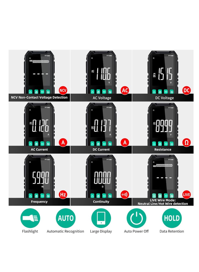 Digital Multimeter, Compact Intelligent Multi Tester, NCV Electrical Tester, True RMS 4000 Counts, LCD, Overload Protection, Auto-Ranging, Electric Tools for Househould Outlet, Automotive Battery Test