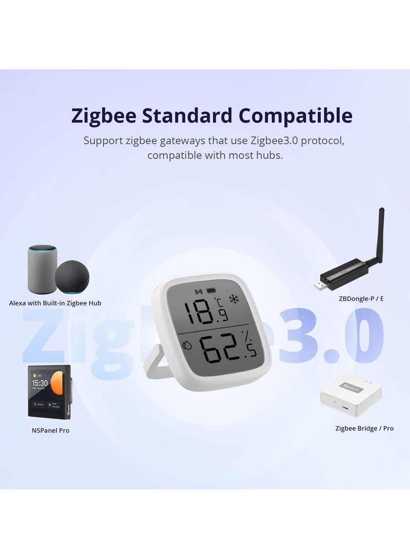 Indoor Temperature and Humidity Sensor, LCD Smart Thermometer Hygrometer, Zigbee Hub Required, Temperature Humidity Sensor Compatible Works with Alexa/Google Home for Remote Monitoring and Automation
