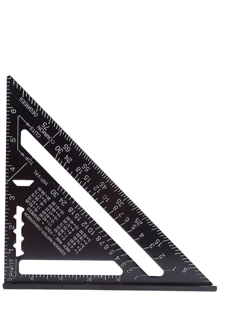 Triangle Ruler, Black Square Protractor, High Precision Aluminum Alloy Triangle Ruler, Layout Measuring Tool for Engineer Carpenter Home Builders, Artist 7 Inch Metric and Imperial