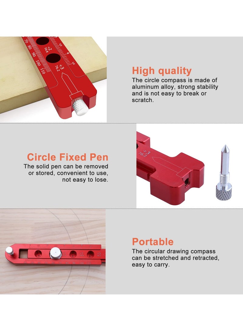 Adjustable Woodworking Compass Scriber - Dual-Scale Aluminum Ruler for Precise Marking & Drawing Circles, 164mm