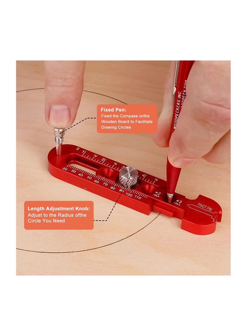 Adjustable Woodworking Compass Scriber - Dual-Scale Aluminum Ruler for Precise Marking & Drawing Circles, 164mm