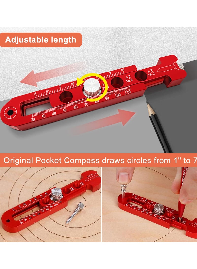 Adjustable Woodworking Compass Scriber - Dual-Scale Aluminum Ruler for Precise Marking & Drawing Circles, 164mm