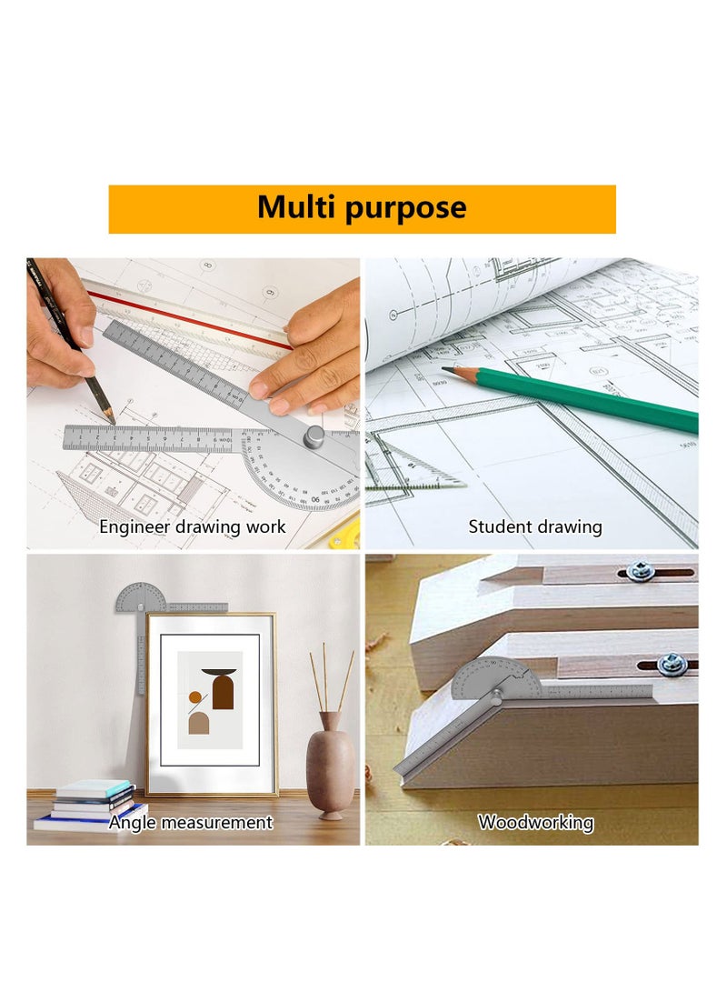 Stainless Steel Protractor, 180 Degrees Two Arm Ruler Adjustable Angle Protractor Woodworking Ruler Craftsman Angle Measure Tool