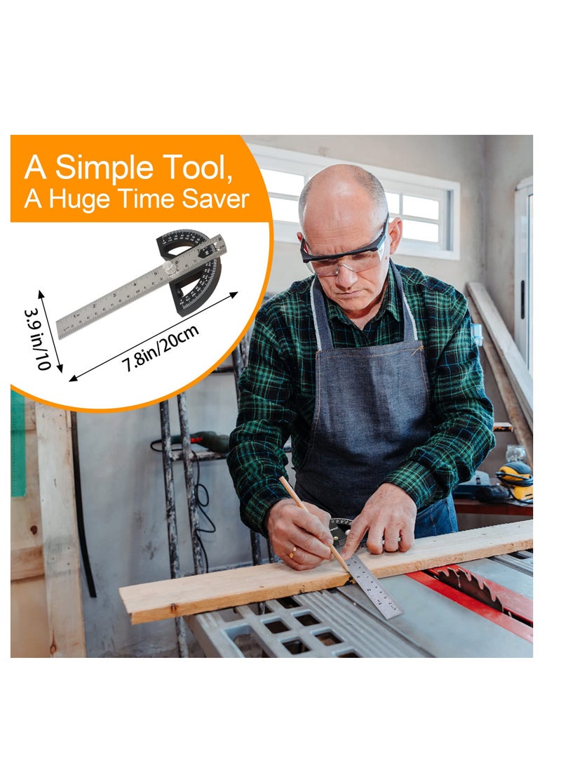 8-Inch Adjustable Protractor Angle Finder - Stainless Steel Angle Ruler for Woodworking, Metalworking & Construction, Measures 0-180 Degrees