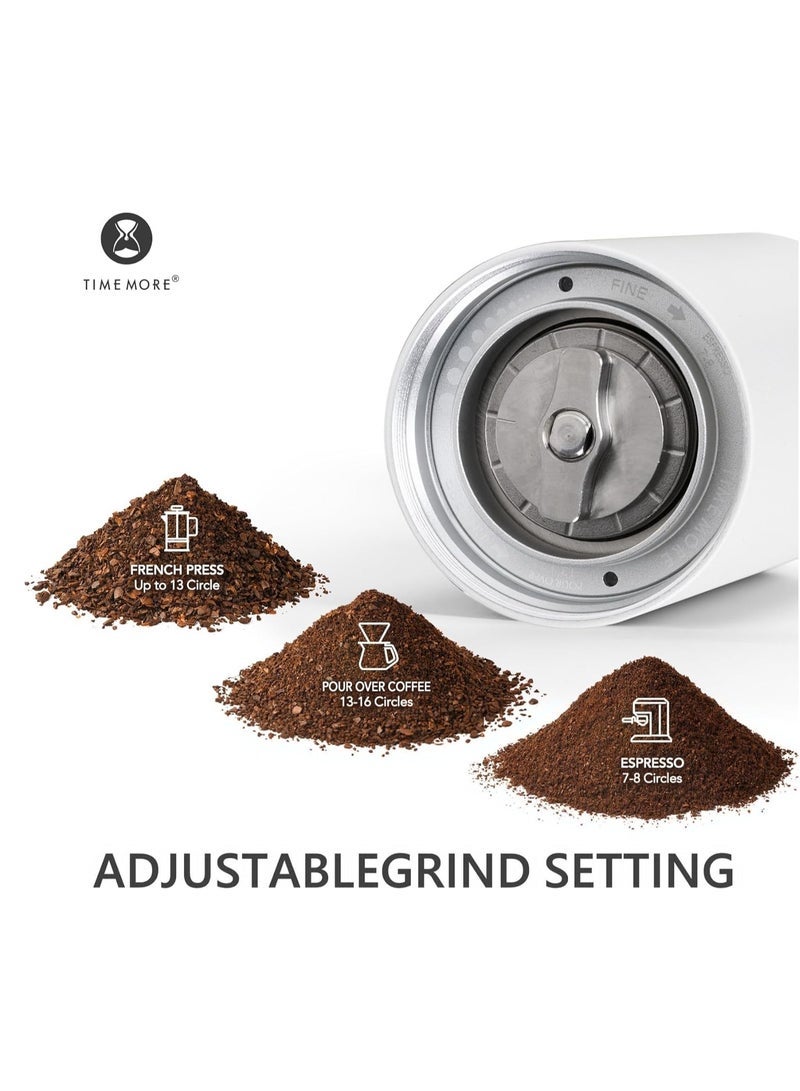 C3S Manual Coffee Grinder with CNC Stainless Steel Conical Burr Capacity 25g, Internal Adjustable Setting, Double Bearing Positioning for Travel, Camping, Gift Chestnut (White)